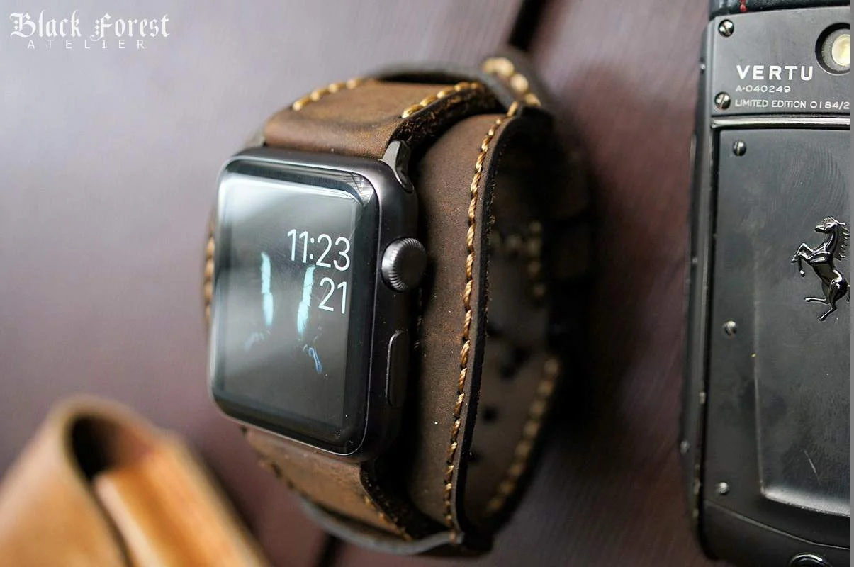 AWBF18 -D5 CUFF handgefertigt Leder Uhrenarmband incl. Lugs Adapter für Apple Watch 1 Serie und 2 Serie (oder Apple Watch Sport) 42mm oder 38mm – Bild 5